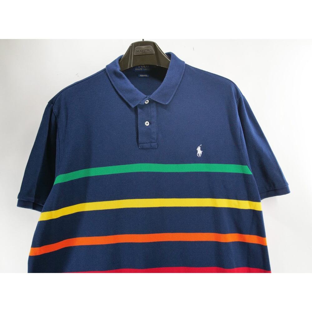Polo Ralph Lauren Mens 2XL Blue Stripes Cotton Short Sleeve Shirt Classic Fit - Picture 2 of 8